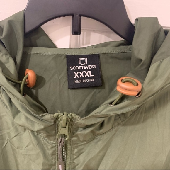 SCOTTeVEST Tec Hooded Windbreaker Jacket Mens XXXL Olive Green Zip Up Travel - Picture 5 of 14